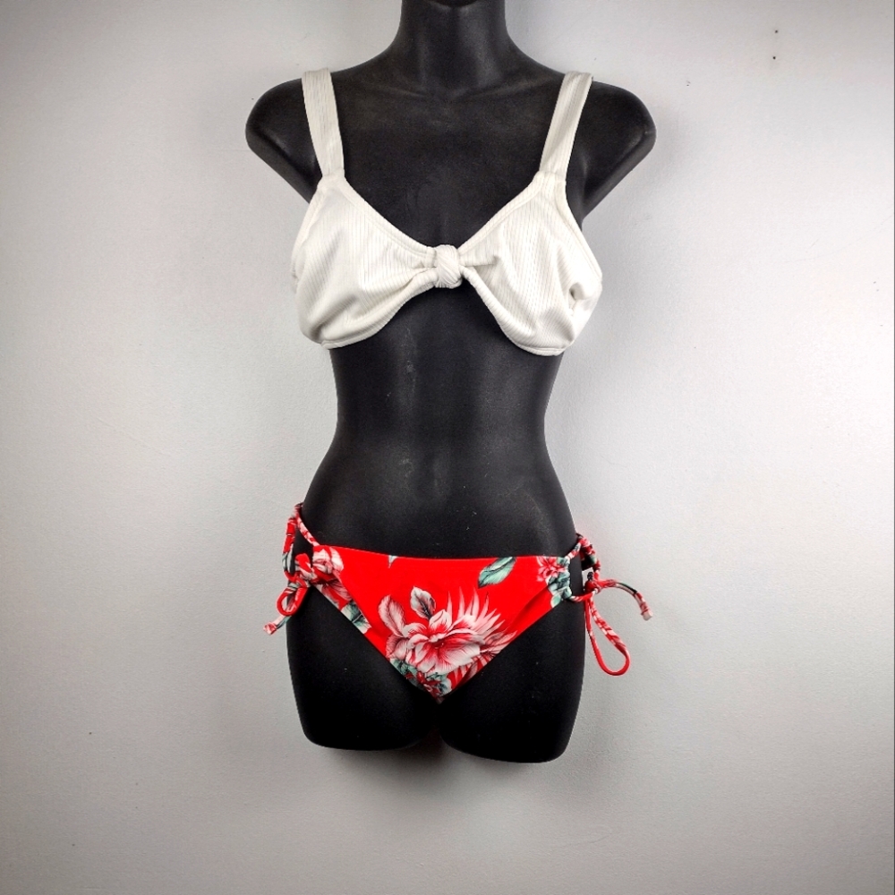 Floral Red and White Bikini Set
